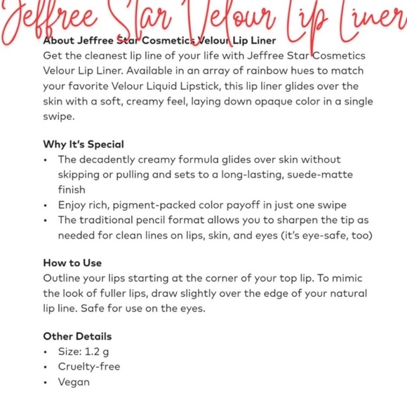 NEW Jeffree Star Velour Lip Liner Cherry Wet 1.2g / .042 oz - Picture 6 of 12